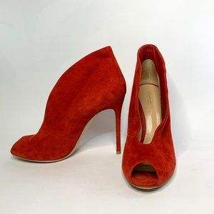 Gianvitto Rossi Suede Ankle Flare Booties in Red